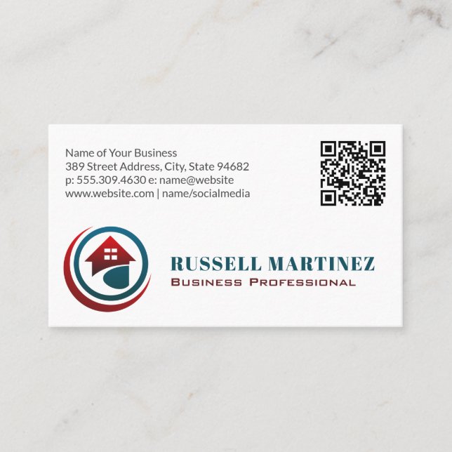 Carte De Visite Logo de la maison moderne | Immobilier | Code QR (Devant)