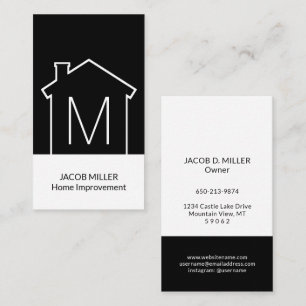 Carte De Visite Logo de la maison moderne Monogramme Vertical Noir