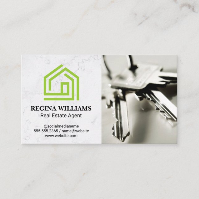 Carte De Visite Logo de la maison stylisée verte | Touches (Devant)