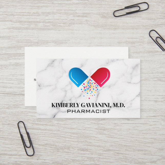 Carte De Visite Logo de la pilule de pharmacie | Médecine d'ordonn (Devant/Arrière en situation)
