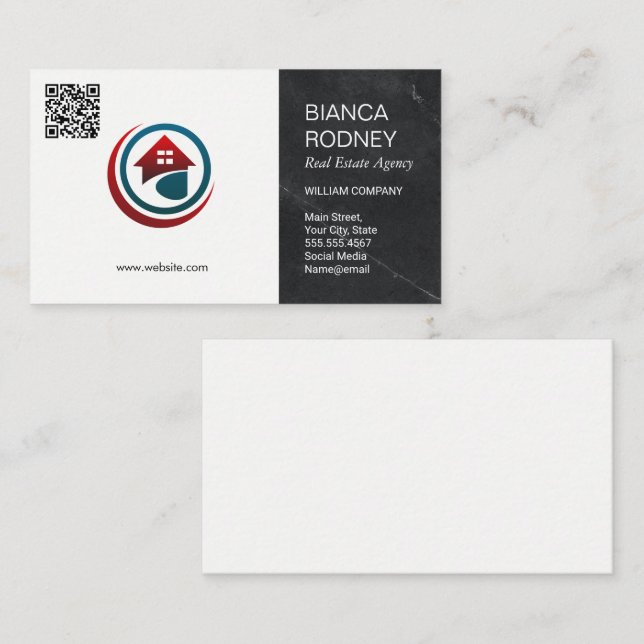 Carte De Visite Logo de l'agence immobilière | Code QR (Devant / Derrière)