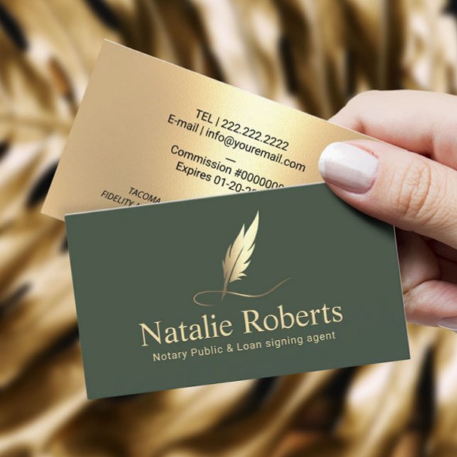 Carte De Visite Logo de l'agent de signature du notaire Sage Green (Créateur téléchargé)