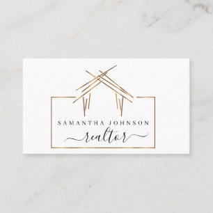 Carte De Visite Logo de l'agent immobilier avec maison couleur or