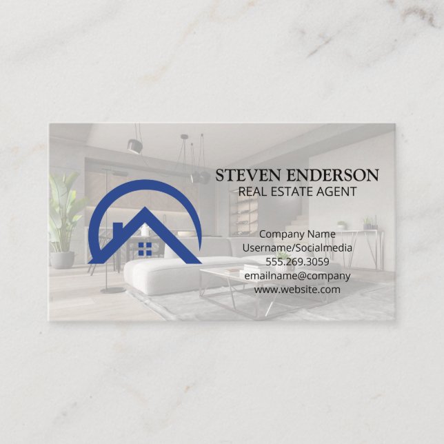 Carte De Visite Logo de l'agent immobilier | Intérieur moderne (Devant)