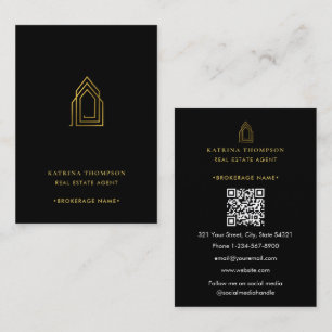 Carte De Visite Logo de l'agent immobilier moderne Logo de luxe Or
