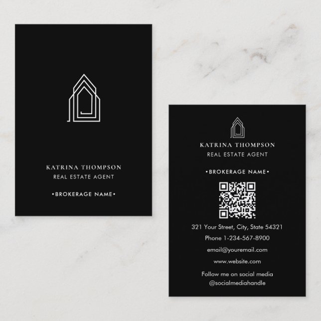 Carte De Visite Logo de l'agent immobilier moderne Noir Blanc (Devant / Derrière)