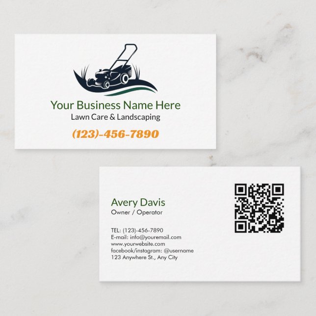 Carte De Visite Logo de l'aménagement paysager du terrain Code QR  (Devant / Derrière)