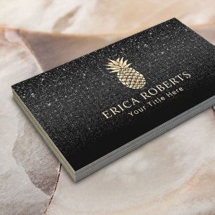 Carte De Visite Logo de l'ananas Gold Parties scintillant noire mo