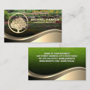 Carte De Visite Logo de l'arbre d'or   Jardin aux fleurs d'herbe