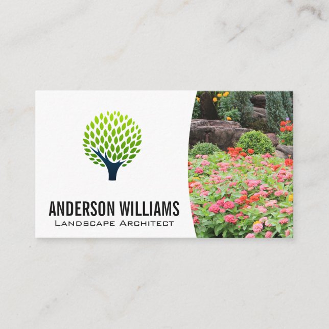 Carte De Visite Logo de l'arbre | Paysage Fleurs Arbres (Devant)