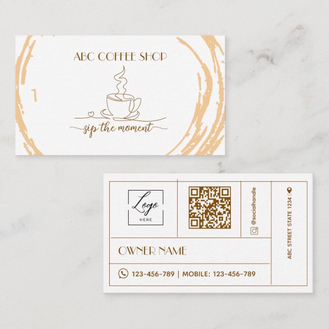 Carte De Visite LOGO de l'artisan moderne Code QR Café  (Devant / Derrière)