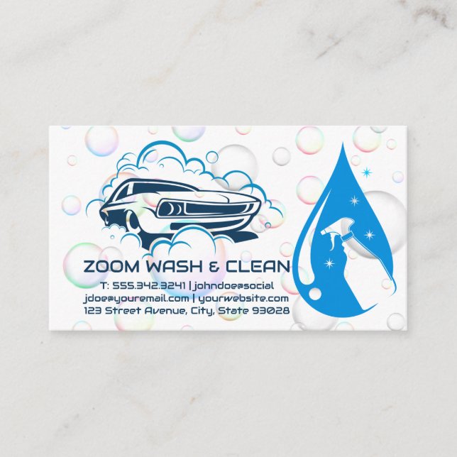 Carte De Visite Logo de lavage de voiture | Bulles de savon | Bout (Devant)