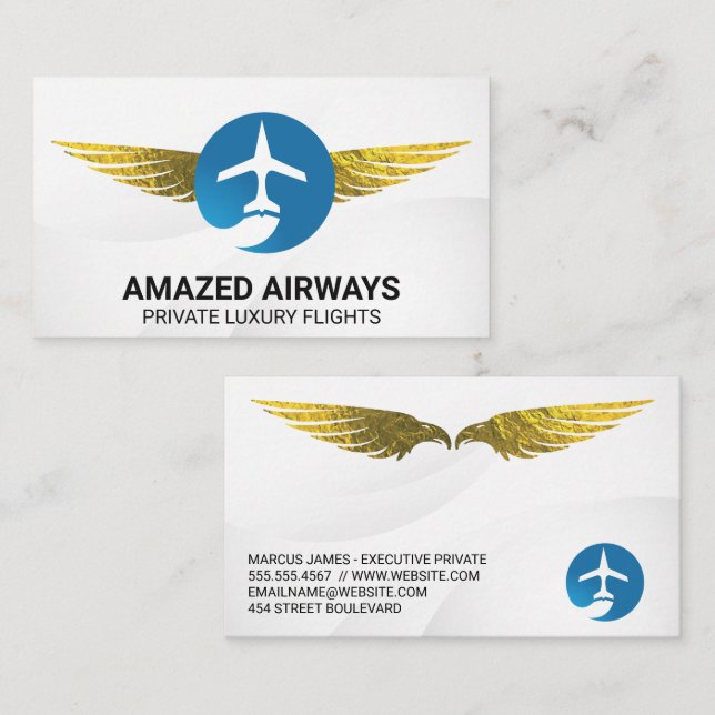 Carte De Visite Logo de l'avion | Vols | Ailes d'or (Devant / Derrière)