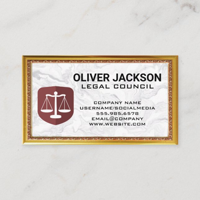 Carte De Visite Logo de l'échelle de justice | Marble Gold Antique (Devant)