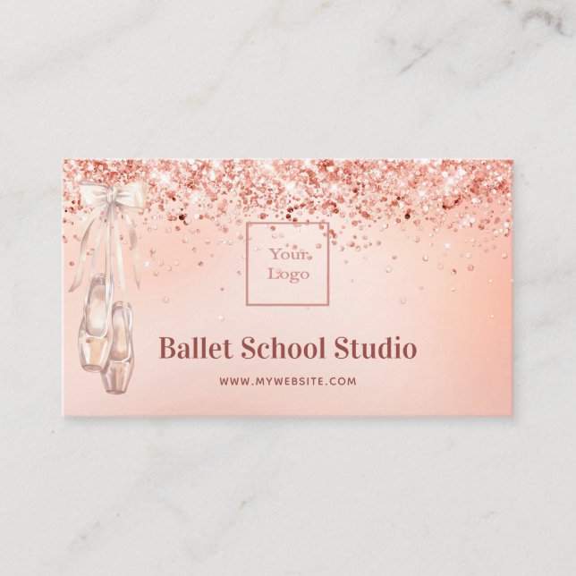 Carte De Visite Logo de l'école de ballet rose or rose (Devant)