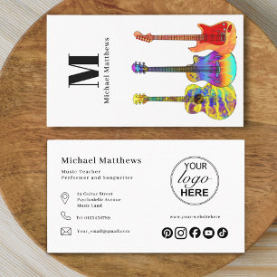 Carte De Visite Logo de l'enseignant de guitare et médias sociaux 