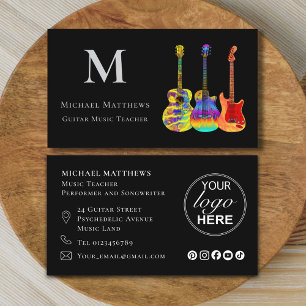 Carte De Visite Logo de l'enseignant de musique de guitare Médias 