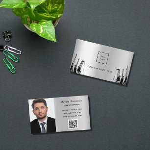 Carte De Visite Logo de l'entrepreneur en photographie noir en arg