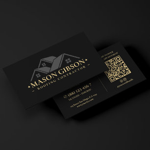 Carte De Visite Logo de l'entrepreneur en toiture moderne noir