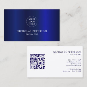 Carte De Visite Logo de l'entreprise avec code QR Navy Blue Metall