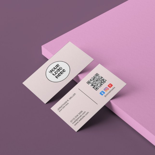 Carte De Visite Logo de l'entreprise Médias sociaux QR Code Rose E (Créateur téléchargé)