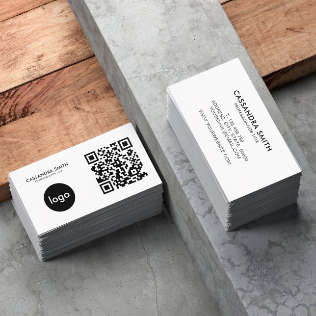 Carte De Visite Logo de l'entreprise minimaliste moderne QR Code (Créateur téléchargé)