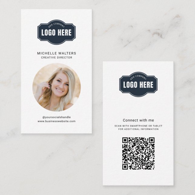 Carte De Visite Logo de l'entreprise moderne QR Code photo employé (Devant / Derrière)