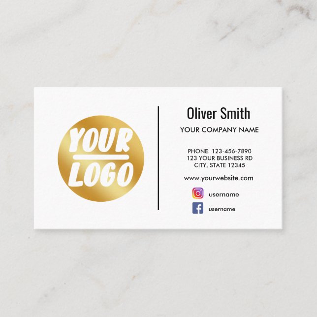 Carte De Visite logo de l'entreprise personnalisée or blanc Rétro  (Devant)
