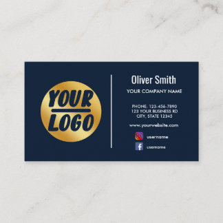 Carte De Visite logo de l'entreprise personnalisée or bleu rétro o
