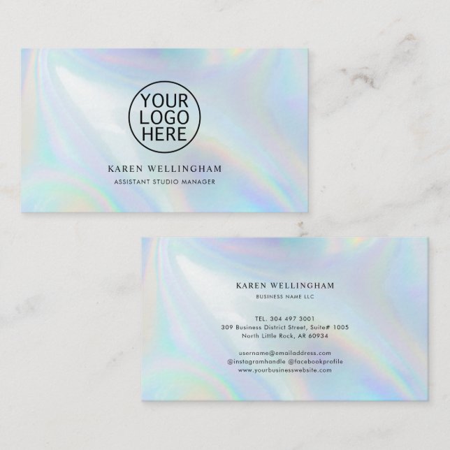 Carte De Visite Logo de l'entreprise simple Iridescente personnali (Devant / Derrière)