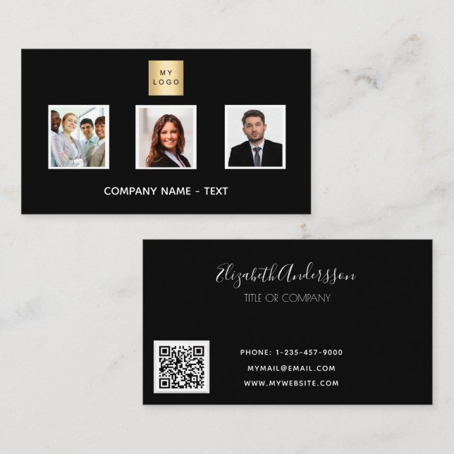 Carte De Visite Logo de l'équipe photo noir blanc Code QR (Devant / Derrière)