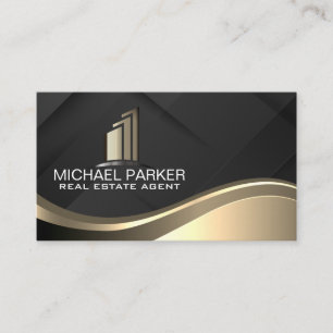 Carte De Visite Logo de l'immobilier en or Fond noir