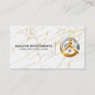Carte De Visite Logo de l'immobilier Gold et Silver   Marbre doré