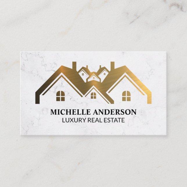 Carte De Visite Logo de l'immobilier métal or | Marbre (Devant)