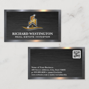 Carte De Visite Logo de l'immobilier métallique Gold Silver QR