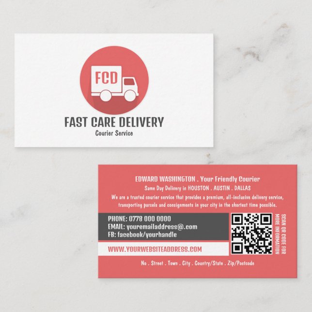 Carte De Visite Logo de livraison par messagerie, service de messa (Devant / Derrière)