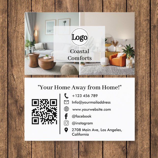 Carte De Visite Logo de location de vacances moderne QR Code (Créateur téléchargé)