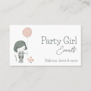 Carte De Visite Logo de l'organisateur de fêtes mignonne fille