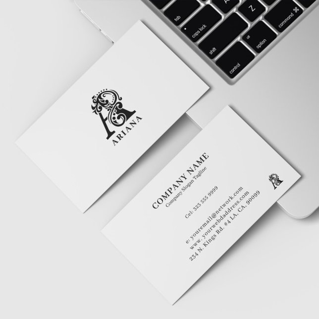 Carte De Visite Logo de luxe A en noir et blanc (Créateur téléchargé)