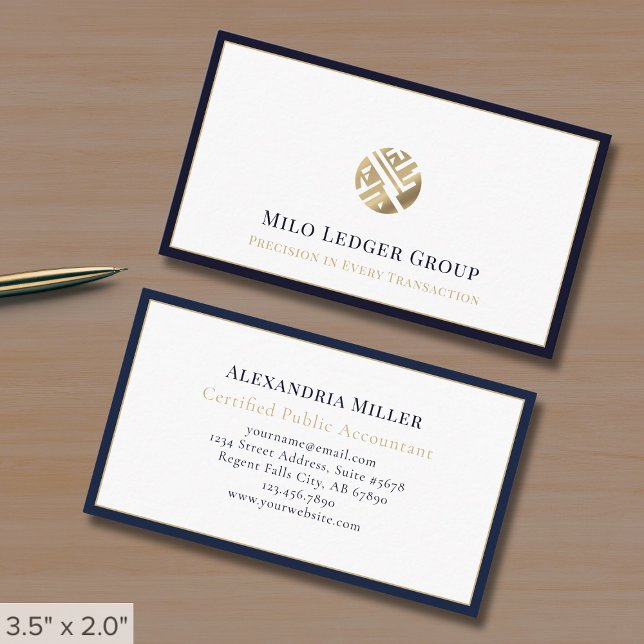 Carte De Visite Logo de luxe Bordure bleu marine (Créateur téléchargé)