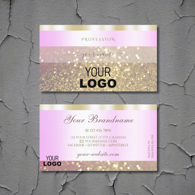 Carte De Visite Logo de luxe Parties scintillant brillante rose or (Créateur téléchargé)