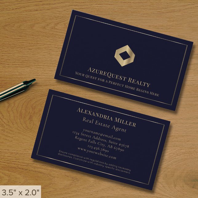 Carte De Visite Logo de luxe professionnel bleu (Créateur téléchargé)