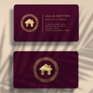 Carte De Visite Logo de maison de biens immobiliers bordeaux or ar