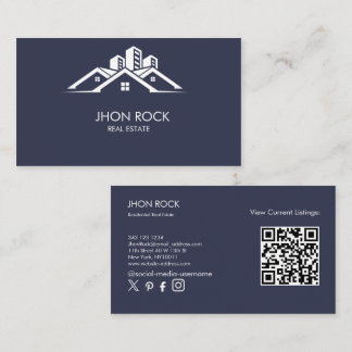 Carte De Visite Logo de maison moderne de biens immobiliers Qr gri