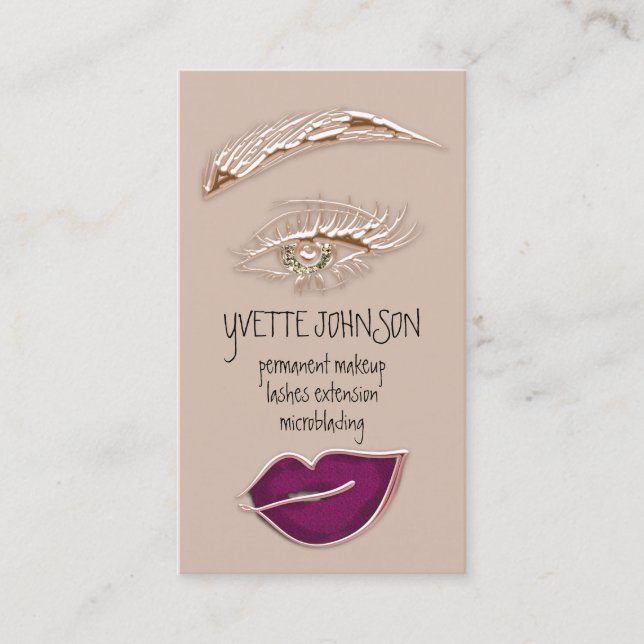Carte De Visite Logo de maquillage Brows QRCode Berry Lip Gold las (Devant)