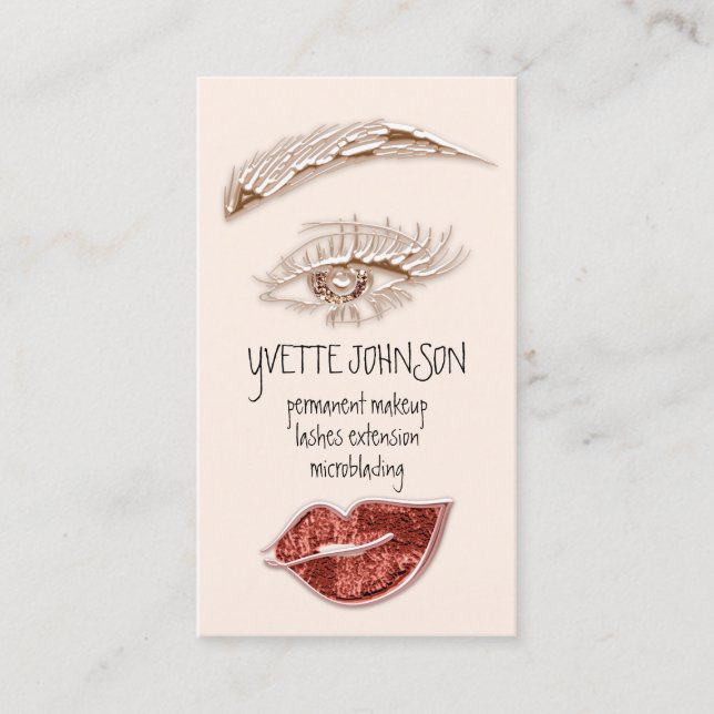 Carte De Visite Logo de maquillage Brows QRCode Rose Lip Gold Copp (Devant)