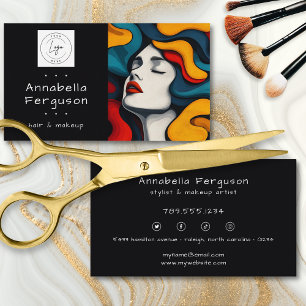 Carte De Visite Logo de Maquillage Cheveux Coloré Art Pop Moderne
