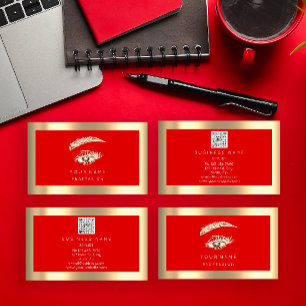 Carte De Visite Logo de maquillage Eyelash Brow Qr Code Rouge Or e