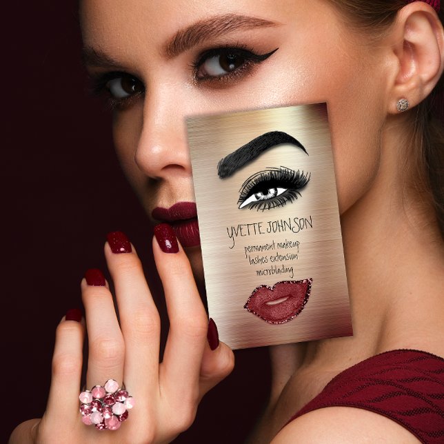 Carte De Visite Logo de maquillage Eyelash Brow Rose de lèvres QRC (Eyelash Brow Makeup Logo QRCode Lip Rose Smoky Business Card)