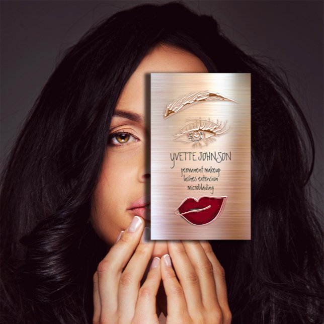 Carte De Visite Logo de maquillage Eyelash Brow Rose de lèvres QRC (Eyelash Brow Makeup Logo QRCode Lip Rose Red Business Card)